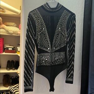 Black Studded Bodysuit Top
